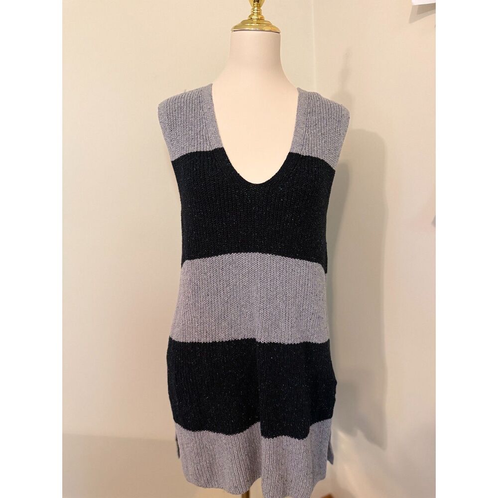 Pilcro Anthropologie Longline Sweater Vest S Gray Black Cotton Linen Silk Tunic